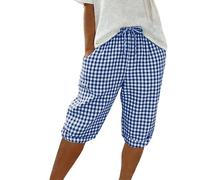 Pantalon Lin Femme Été Large Décontractée Coton Lin Ample 3/4 Pantalon Leger Respirant Doux Halara Pantalons pour Femmes Chic et Elegant Palazzo Pantacourt Capsule Wardrobe Women Clothing