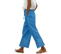 Pantalon Lin Femme Été Léger Été Lin Élastique Pantalons 7/8 avec Poches Large Fluide Pants De Plage Ample Décontracté Taille Haute Casual Confortable Sport Travail Pantacourt