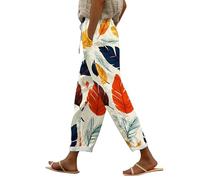 Pantalon Lin Femme Été Léger Été Lin Élastique Pantalons 7/8 avec Poches Large Fluide Pants De Plage Ample Décontracté Taille Haute Casual Confortable Sport Travail Pantacourt