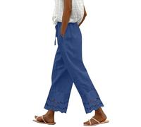 Pantalon Lin Femme Été Léger Été Lin Élastique Pantalons 7/8 avec Poches Large Fluide Pants De Plage Ample Décontracté Taille Haute Casual Confortable Sport Travail Pantacourt