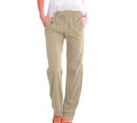 Pantalon Lin Femme Ete, Pantalon Sarouel Taille Haute Elastique Pants De Yoga Décontractée Ample Mode avec Poches Solide Couleur Ample Confortable