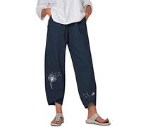 Pantalon Lin Femme Fluide Décontractés Pantalons Légers Casual Elastique Ceinture avec Poches Confortable Pants De Plage avec Poches Pantalon en Lin pour Femme