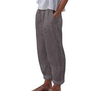 Pantalon Lin Femme Grande Taille, Pantalon Femme Chic Et Elegant Taille Elastique Pantacourt Jambe Large Léger Respirant Couleur Unie Jogging avec Cordon de Serrage avec Poches