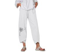 Pantalon Lin Femme Pantalon Fluide Femme Été Droit Pantacourt Coton Grande Taille Blanc Sport Harem Ete Leger Bermuda Pantalons Cordon Yoga Sarouel XL Large Baggy Ample Chic Et Elegant Indien Casual