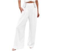 Pantalon Lin Femme Taille Elastique Chic et Elegant Pantalons Palazzo Coupe Droite Ample Elastique Taille Haute Pantalon Solide Casual Jambes Larges Pantalons Soldes D'Été Pant de Plage