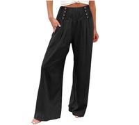 Pantalon Lin Femme Taille Elastique Chic et Elegant Pantalons Palazzo Coupe Droite Ample Elastique Taille Haute Pantalon Solide Casual Jambes Larges Pantalons Soldes D'Été Pant de Plage