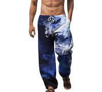 Pantalon Lin Homme D'été Élégant Pantalon Lin Large Léger Coton Et Lin Pantalon Long avec Poches Jambe Droite Pantalon Baggy Loose Fit Élastique Taille Classique Pantalon Yoga, aubergine, L