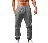 Pantalon Lin Homme Été Pantalon Baggy Taille Elastique Pantalon Léger Confortable Respirant Pantalons Large Décontracté Pantalon de Sport Jogging Yoga Plage 2024 (Gris, 3XL)