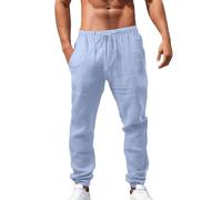 Pantalon Lin Homme Été Pantalon Baggy Taille Elastique Pantalon Léger Confortable Respirant Pantalons Large Décontracté Pantalon de Sport Jogging Yoga Plage 2024
