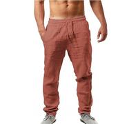Pantalon Lin Homme Été Pantalon Baggy Taille Elastique Pantalon Léger Confortable Respirant Pantalons Large Décontracté Pantalon de Sport Jogging Yoga Plage 2024