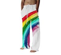 Pantalon Lin Homme LGBT Arc-en-Ciel Pantalon Homme Ete Gay Pride Month Pantalons Large Décontracté Été - Baggy Pantalons de Sport Jogging - de Pyjama - Couleur Néon - LGBTQ - Grande Taille Elastique