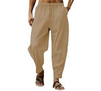 Pantalon Lin Homme Pantalon Homme Bottoms Jogging Blanc Classique Toile Ete Cargo Beige Travail Leger Thai Pantacourt Été Fluide Taille Elastique Universelle Vêtement 2Xl De Grande 7/8 Large Noir