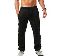 Pantalon Lin Homme Taille Elastique Pantalons Hommes Lin et Coton Décontracté Pantalon Toile Été Pant Yoga Léger Taille Elastique Coupe Droite avec Cordon de Serrage Vêtement Cadeau Fete des Peres
