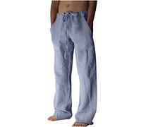 Pantalon Lin Homme Taille Elastique Pantalons Hommes Lin et Coton Décontracté Printemps Pantalon Toile Été Pant Léger Taille Elastique Coupe Droite avec Cordon de Serrage Vêtement Ventes Flash
