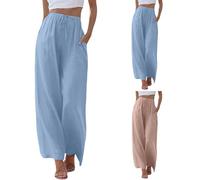 Pantalon Lin Léger Femme avec Poches Taille Haute Cordon Élastique, Jambes Larges Fluides, Style Casual Chic pour l'Été, Yoga, Sport Décontracté, Pantalon Survêtement Froncé