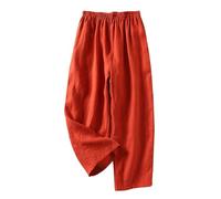 Pantalon Lin Rouge Women's Cotton and Linen Blended Casual Nine Point Pants with Elastic Waist Loose Artistic Wide Leg Pants Spring and Summer Large Size Carrot Pants for Women (Red, M)