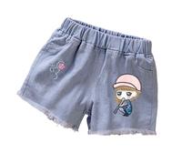 Pantalon Lin, Short en Jean D'éTé pour Petites Filles avec Broderie Ours Short DéContracté Mignon pour Petites Filles