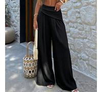 Pantalon long à jambes larges texturé pour femmes, élégant, pour vacances à la plage, rendez-vous romantique, design plissé asymétrique, taille haute, été, vacances, plage, croisière, vacances, rue de