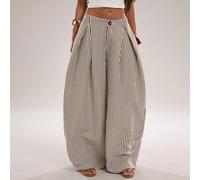 Pantalon long ample à rayures texturées marron avec patchwork pour femme, style décontracté pour le trajet domicile-travail, les sorties décontractées, le port quotidien, le port en sortie décontracté