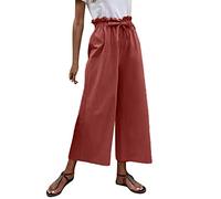 Pantalon Long décontracté en Coton et Lin pour Femmes Taille Haute Coupe Ample Pantalon décontracté Legging Evase Femme (L)