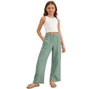 Pantalon Long DéContracté Unicolore pour Fille,Ample et Confortable,Taille éLastiquéE Avec Cordon de Serrage,Avec Poches,IdéAl pour La Maison,L'éCole,Les Jeux en Plein Air,Etc(Light Green,150)