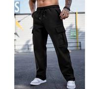 Pantalon long droit avec poche à rabat détaillée, cordon de serrage à la taille pour hommes, pantalon de travail noir. Un cadeau parfait pour les maris, les petits amis, porter décontracté pour toutes