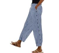 Pantalon long en lin pour femme - Noir - Pantalon d'été pour femme - Léger - Pantalon de plage - Pantalon sarouel - Pantalon bouffant en coton - Pantalon large - Pantalon de loisirs élégant - Pantalon