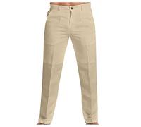 Pantalon long en lin pour homme avec passants de ceinture - Pantalon fin - Coupe ample - Léger - Pour l'été - Grande taille - Pantalon en lin - Mode pour homme - Pantalon en coton - Pantalon de
