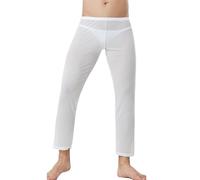 Pantalon long en maille transparente pour homme, bas de pyjama taille basse transparent, lingerie sexy pour la nuit, vêtements d'intérieur, collant transparent respirant en maille transparente
