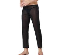 Pantalon long en maille transparente pour homme, bas de pyjama taille basse transparent, lingerie sexy pour la nuit, vêtements d'intérieur, collant transparent respirant en maille transparente