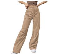 Pantalon Long en Velours Côtelé pour Femme, Pantalon Droit Femme Taille Haute, Slacks Grande Taille Trousers Plissées Loungewear Extérieur Jambe Largeur Portefeuille Slacks Couleur Unie Trousers