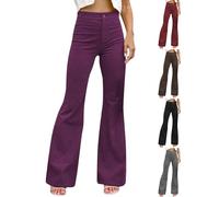 Pantalon Long en Velours Côtelé pour Femme, Pantalon Large Femme Fluide Chic Et Elegant Taille Haute, Jambe Flared Polyvalent Slacks Portefeuille Trousers Couleur Unie Loungewear Baggy Slacks