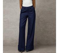 Pantalon long femme à taille basse, couleur grise unie, en armure sergée, avec boutons et poches. Convient pour le déplacement décontracté, le style de rue tendance, le style vintage, et le port au bu