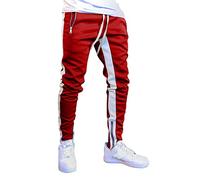 Pantalon Long Homme Loisirs Sports de Plein Jogging Fit Couleur Pied Bouche Pantalons à glissière Idée Cadeau Connecté (Red, XL)
