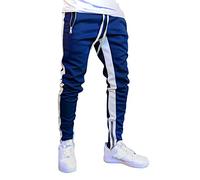 Pantalon Long Homme Loisirs Sports de Plein Jogging Fit Couleur Pied Bouche Pantalons à glissière Idée Cadeau Connecté (Blue, XXL)