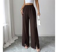 Pantalon long pour femme, automne/hiver, décontracté et élégant, avec bordure en dentelle, patchwork, ourlet fendu, effet amincissant, polyvalent pour le travail L,M,S,XLUnicoloreÉtoffe