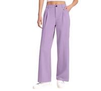 Pantalon long pour uniforme scolaire pour filles, pantalon habillé baggy à jambes larges avec poches, pantalon de jogging droit taille haute, Violet clair, 7-8 ans