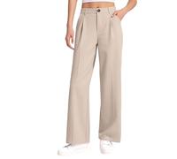 Pantalon long pour uniforme scolaire pour filles, pantalon habillé baggy à jambes larges avec poches, pantalon de jogging droit taille haute, beige, 7-8 ans