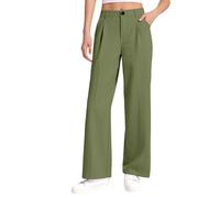 Pantalon long pour uniforme scolaire pour filles, pantalon habillé baggy à jambes larges avec poches, pantalon de jogging droit taille haute, Vert, 9-10 ans