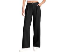Pantalon long pour uniforme scolaire pour filles, pantalon habillé baggy à jambes larges avec poches, pantalon de jogging droit taille haute, Noir , 13-14 ans
