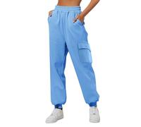 Pantalon longueur genou pour femme - Daily Home - Pantalon d'extérieur avec taille élastique - Poches latérales - Pantalon d'entraînement décontracté - Pantalon cargo - Pantalon de VTT - Rembourré