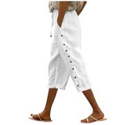 Pantalon luide Femme 7/8 d'Été Coton Lin Décontractés Ample Pantalons Chic et Elegant Respirant Taille Haute Elastique Pantcourt Large Femmes été Coupe Droite Mode Tendance Pant de Plage Léger