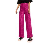 Pantalon marron large tendance pour femme avec taille haute, paillettes métalliques, design fluide en A, pour le quotidien, pantalon de VTT pour femme avec rembourrage de l'assise, Rose, M