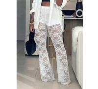 Pantalon maxi extensible en maille semi-transparente avec design de découpe en dentelle et épissure, grande taille, pour vacances, festivals, dîner, style Old Money, tenue de Saint-Valentin, Nouvel An
