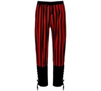 Pantalon médiéval en lin pour homme - Style Renaissance - Coupe ajustée - Style gothique - Cordon de serrage - Taille élastique avec poche, Rouge, L