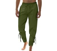 Pantalon Medieval Homme Pantalon Lin Homme Viking Renaissance Pirate Taille Elastique pour Halloween