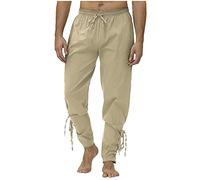 Pantalon médiéval pour homme - Pantalon de pirate - Pantalon de pirate - Pantalon de Viking - Renaissance - Pantalon de sport - Couleur unie - Poignets avec cordon de serrage élastique, kaki, L