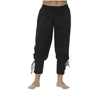 Pantalon médiéval pour homme - Pantalon de pirate - Pantalon de pirate - Pantalon de Viking - Renaissance - Pantalon de sport - Couleur unie - Poignets avec cordon de serrage élastique, Noir , L