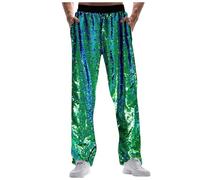 Pantalon métallique brillant pour homme, discothèque, années 80, 90, hip hop, clubwear, large, holographique, festival, fête, club, bal de fin d'année, streetwear, loisirs, jogging, vert, L