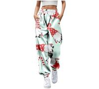 Pantalon NoëL Femme Grande Taille Hiver Pantalon Sport Taille Haute Femme Dessins AniméS Chic Elegant ImpriméS Minceur Confort Baggy Festival (Mint Green, S)